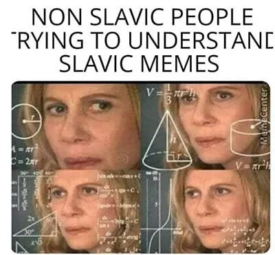 Squatting Slavs in tracksuits