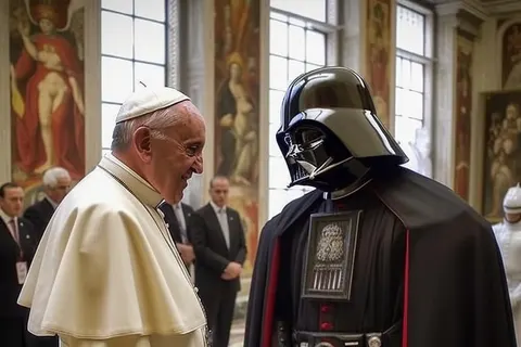 The Pope meets Darth Vader, according to MidJourney